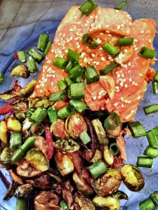Ginger (non) Soy Salmon with Brussels